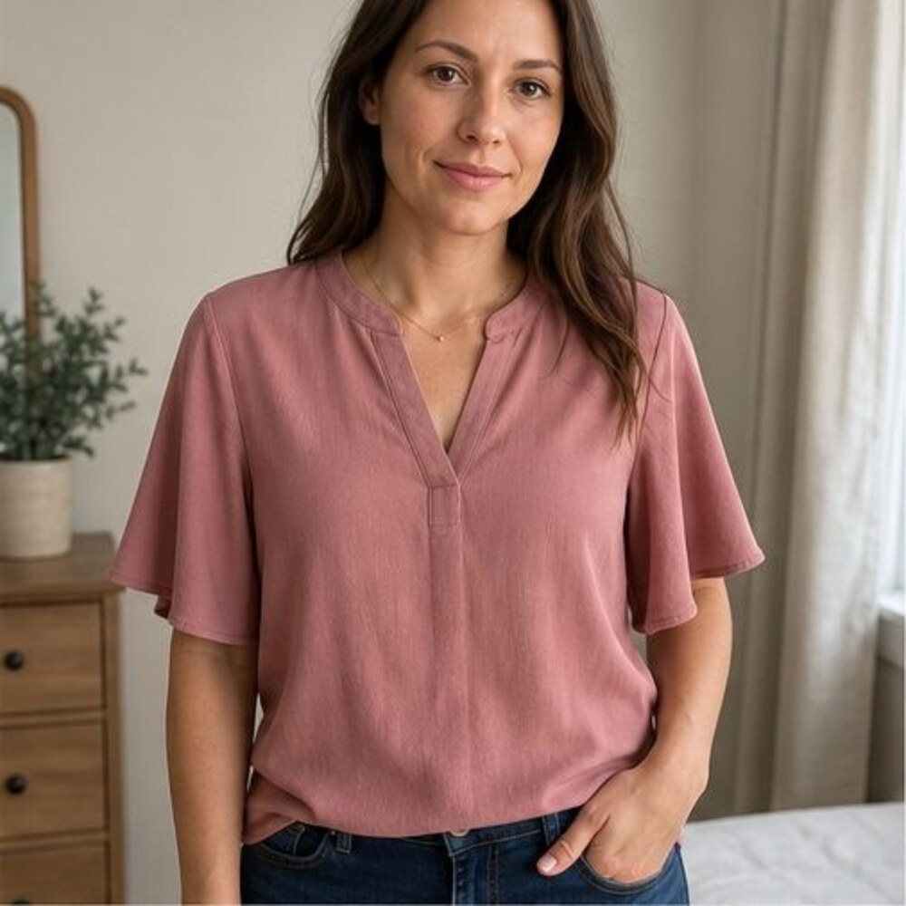 Rust Lace Trim Top - Picture 2 of 6